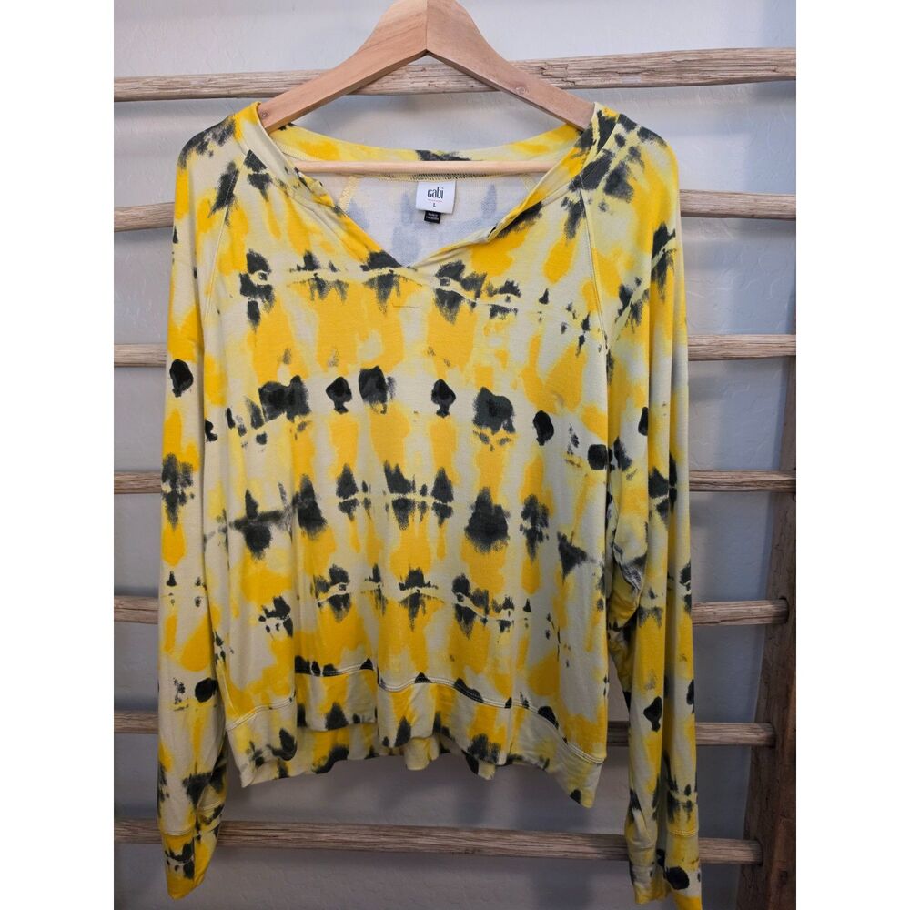 Cabi Atomic Sweatshirt #6122 Large Yellow Black Tie Dye V Neck Pullover